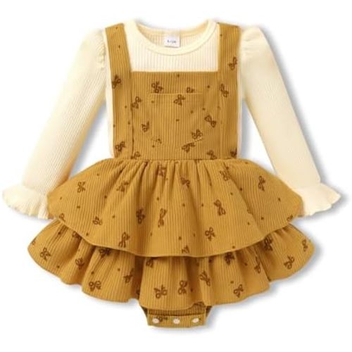 YOUNGER TREE Newborn Baby Girl Fall Winter Outfits Long Sleeve Romper Corduroy Overall Dress Infant Skirt Clothes Sets