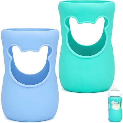 Silicone Baby Bottle Sleeves for Philips Avent Natural Bottles, Anti Breakage Bottle Holder for Avent Glass Baby Bottles, 8oz, Pack of 2 (Blue and Turquoise)
