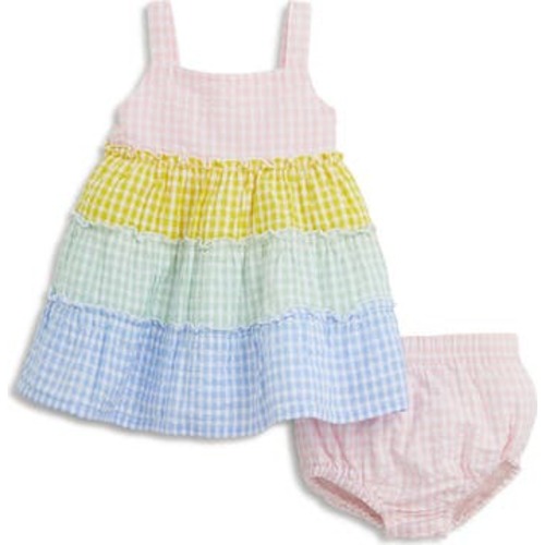 Gingham Tiered Cotton Sundress & Bloomers Set, 3-6M