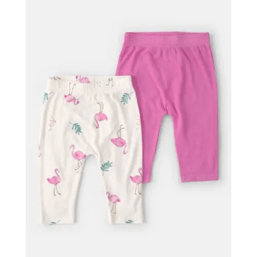 Baby Girl 2-Pack Flamingo PurelySoft Pull-On Pants - Pink/Ivory | Carter's