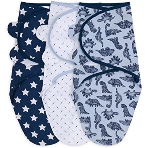 The Peanutshell Baby Swaddle Blankets Set of 3 - Baby Boy Sleep Sack for Newborn, Newborns Sack 0-3, 3-6 Month Swaddles, Soft & Breathable Cotton - Blue Dinosaur (M/L)
