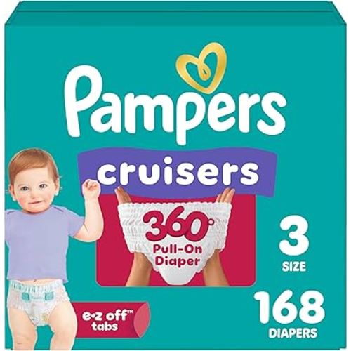 Pampers Diapers - Cruisers 360 - Size 3, 168 Count, Babyproof, up to 100% Leakproof Pull-On Diaper (Packaging May Vary)