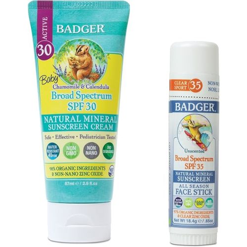 Baby Sunscreen SPF 30+ with Face Stick - Broad Spectrum Protection - By Badger