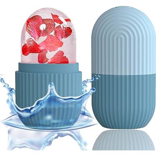 XHJRI Ice Face Roller Massager,Ice Cube Roller for Face, Eyes and Neck Naturally Conditioning and Skin Care,De-Puff Eye Bags,Reduce Migraine Pain,Reusable Massage Silicone Ice Mold (Blue)