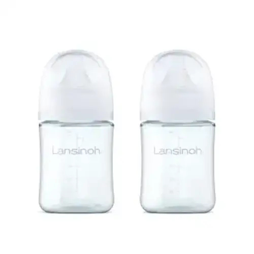 Lansinoh Glass Baby Bottles, Anti-Colic, White, 5oz, 2 Count, with Extra Slow Flow Nipples (Size XS, 0-1 Month), Baby Feeding Essentials