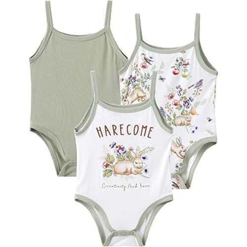 3-Pack Spaghetti Strap Bodysuits for Baby Girls Snap Onesies Viscose from Bamboo Summer Sleeveless Bodysuit