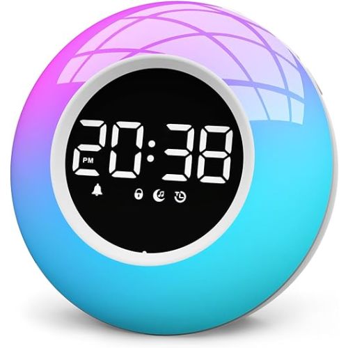 White Noise Sound Machine with 30 Soothing Sounds & 12 Colors Light, Sunrise Alarm Clock Wake Up Light, Adjustable Volume & Night Light, Timer, Ideal for Adults, Kids, Heavy Sleepers