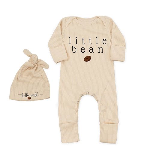 Little Bean Baby Bodysuit Hat - Newborn Fall One-Piece Romper Coming Home Outfit Infant Boy Girls Jumpsuit 0-3 Month