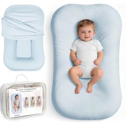 Infant Support Cushion, Baby Support Cushion for Newborn 0-24 Months, Portable Tummy Time Mat with Soft Cotton Cover for Home, Travel & Supervised, Essential Baby Gift (Blue)