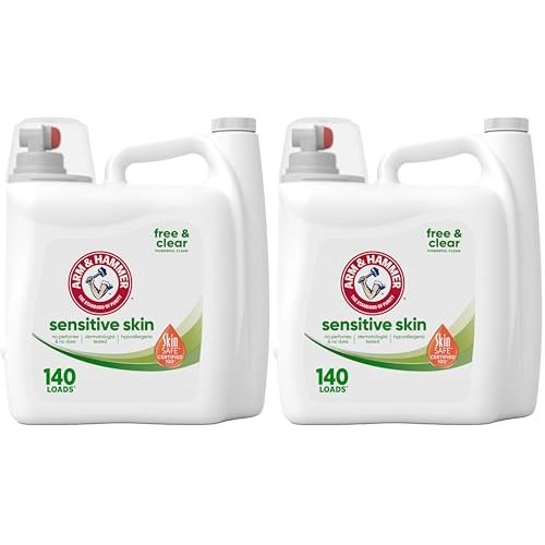 Arm & Hammer Liquid Laundry Detergent, Sensitive Skin, Free & Clear | 140 Loads | 140 Fl oz | Pack of 2