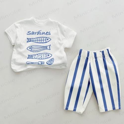 SARDINES Baby Blue Vertical Striped 2-piece Set