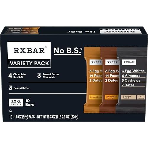 RXBAR Protein Bars, 12g Protein, Gluten Free Snacks, 3-Flavor Variety Pack, 18.3oz Box (10 Bars)