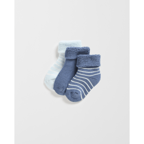Baby Terry Turn Top Socks 3 Pack - Blues
