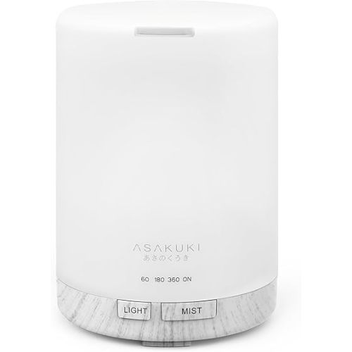 ASAKUKI 300ML Essential Oil Diffuser, Quiet 5-in-1 Premium Humidifier, Home Fragrance Aroma Diffuser with 7 LED Color Changing Light and Auto-Off Switch -White