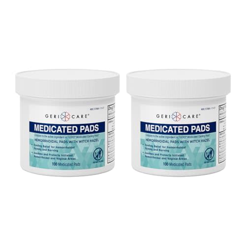 GeriCare Medicated Cooling Pads with Witch Hazel, for Soothing Itch, Discomfort and Burning, Pre-Moistened Pads Ideal for Sensitive Areas, 100 Count (Pack of 2)