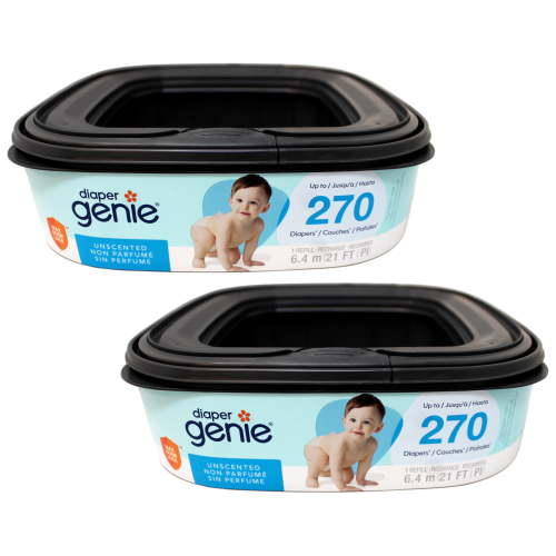 2 Pack - Diaper Genie Square Refill, can Hold up to 270 Newborn-Sized Diapers, Max Hold, Unscented