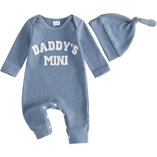 Kupretty Newborn Baby Boy Waffle Daddy's Mini Romper Jumpsuit and Hat