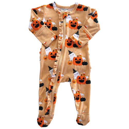 2-Way Ruffle Zip Footie, Halloween Cluster