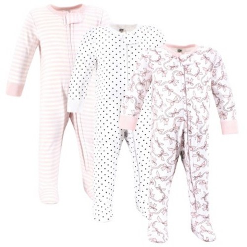 Hudson Baby Infant Girls Cotton Sleep and Play, Pink Bows, Newborn