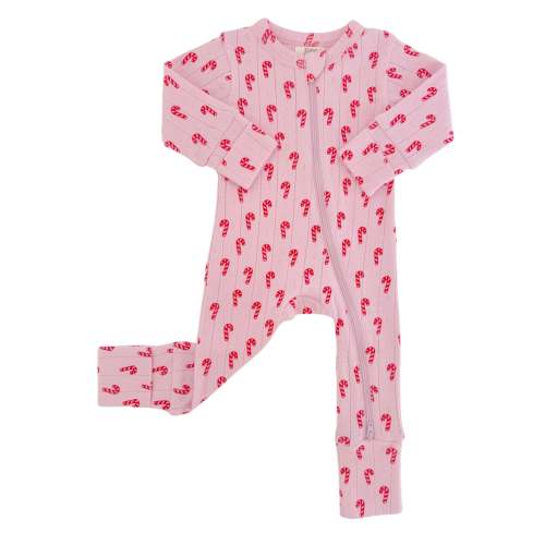 Pink Candy Cane / Organic Pointelle 2-Way Zip Romper