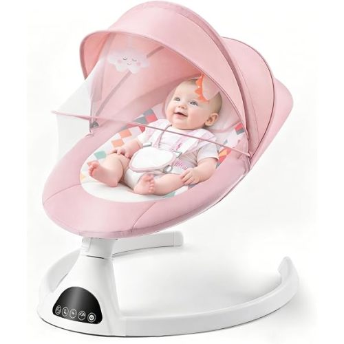 Baby Baby Swing for Newborn,Electric Baby Swings with Music Speaker,5 Speeds and Remote Control-Portable Infant Swing(Dark Pink)