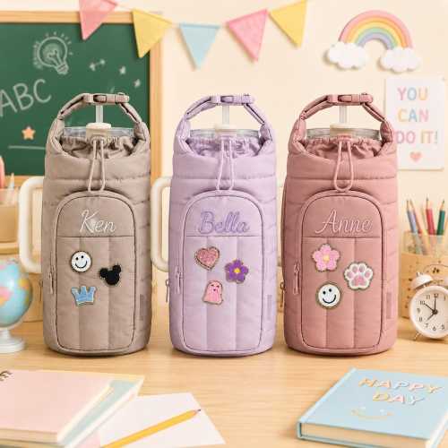 Personalized Kids Bottle Carrier Custom Name Water Bottle Holder Bag Toddler Preschool Daycare Travel Gift for Boys Girls