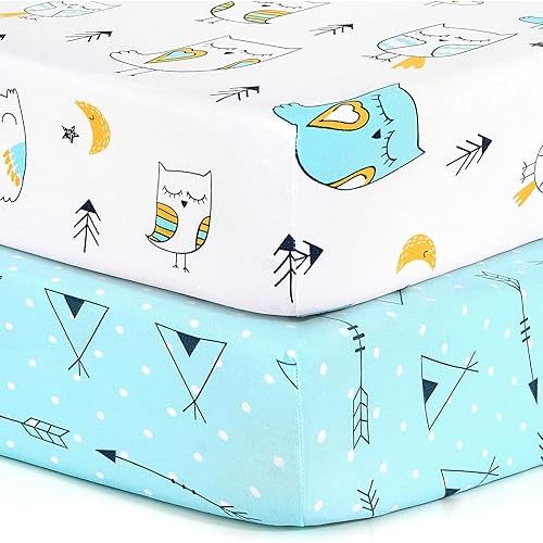 BROLEX Baby Fitted Crib Sheets Set of 2, Toddler Standard Size Jersey Knit Arrow Owl