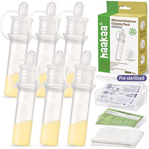 haakaa Colostrum Collector Syringes Set Pre-Sterilised Colostrum Syringes for Liquid with Cotton Cloth Wipe and Storage Case, Reusable, BPA Free, 4ml/6pcs