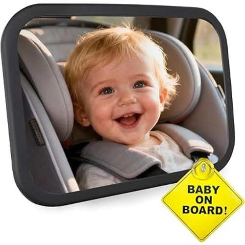 Baby Car Mirror for Rear Facing Infant with Wide Crystal Clear View, Shatterproof, Adjustable, Safety and Stable, Crash Tested and Certified (Black)