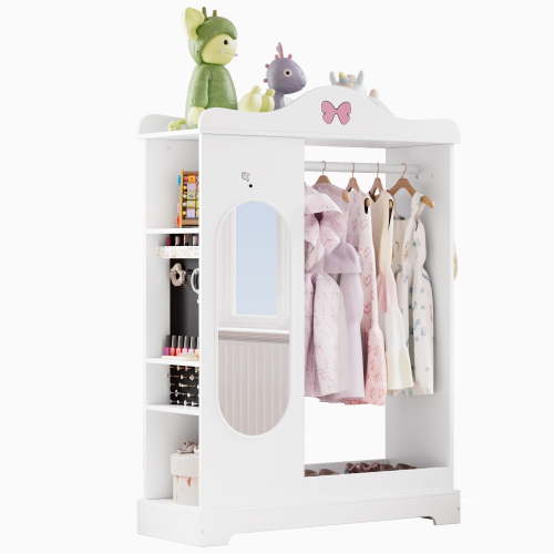 Kids Armoire with a Jewelry Cabinet, Princess Dress Up Closet with Mirror(Pink)