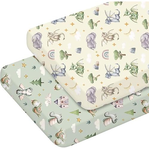 2 Pcs Watercolor Dragon Crib Sheet Set 52 x 28 x 8 Inches Baby Sheet Newborn Bedding Nursery Crib Sheets for Girl Boys Baby Gifts for Toddler Mattresses