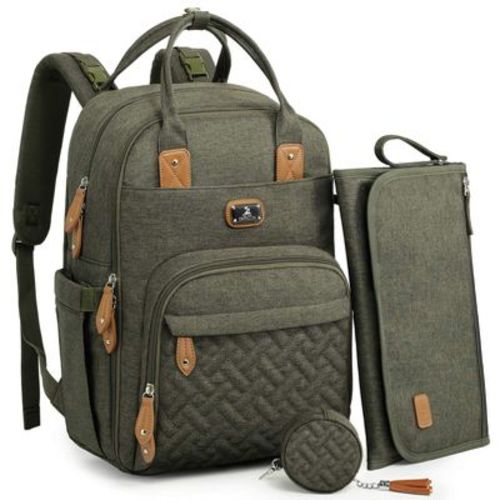 Dikaslon Diaper Bag Backpack with Portable Changing Pad, Pacifier Case and Stroller Straps - Army Green