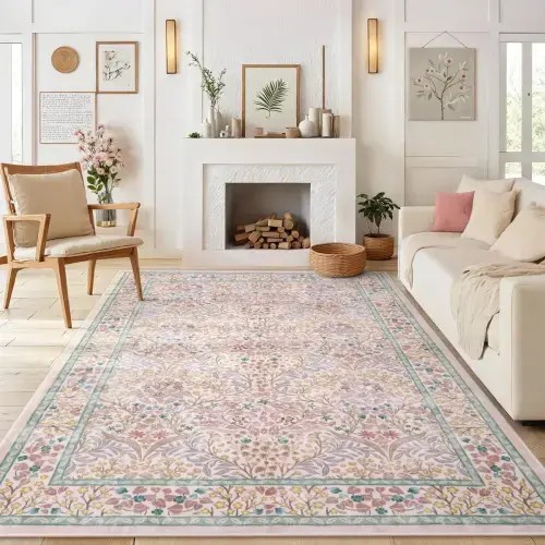 Giverny Washable Maximalism Vintage French Floral Pink Rug