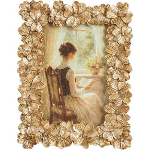 Vintage Picture Frames, Gold Vintage Frame, Flower, Gold, 4x6 Inch