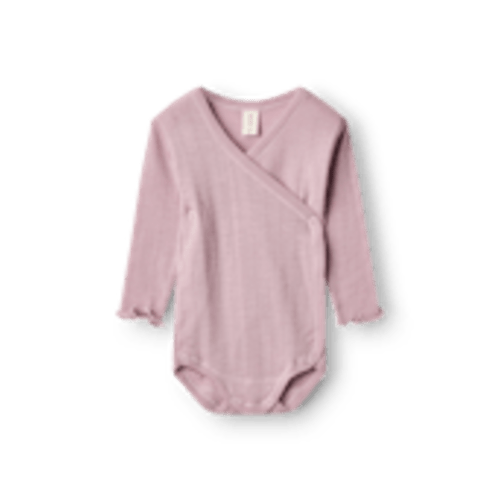 Baby merino wool/silk pointelle wrap bodysuit - $59.99 - Dilling
