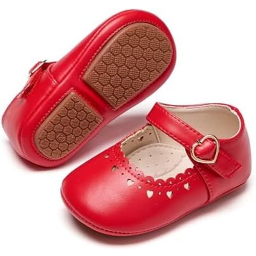 Baby Girls Mary Jane Flats - Infant Newborn Walking Shoes Soft Rubber Sole Princess Wedding