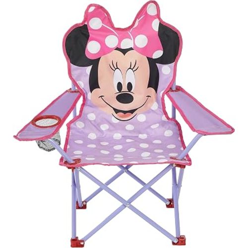 Disney Minnie Mouse Figural Folding Camp Chair for Kids, Portable Outdoor Chair with Carrying Case, Lightweight and Durable, Indoor/Outdoor Seating for Ages 3+, Perfect for Camping or Backyard