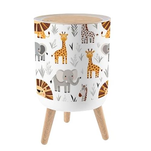 Trash Can with Lid African Animal Baby Cute Summer Seamless Sweet Print Small Garbage Can with Legs Waste Bin Press-Top Lid Wastebasket for Kitchen Bathroom Living Room 7L/1.8 Gallon