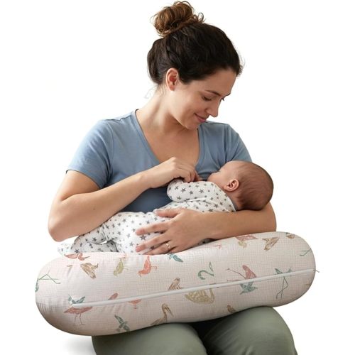 Little Grape Land Muslin Nursing Pillow, Soft 100% Cotton Breastfeeding Pillow with Breathable Cotton Removable Cover, Fog Flower Breast Feeding Pillows for Babies 0-12 Months (Wetland)