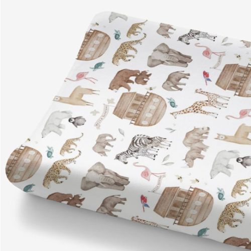 HawSkgFub Noah’s Ark Animal Boat Changing Pad Cover for Baby Girl Boy, Natural Elephant Bear Giraffe Rhino Ship Diaper Change Table Covers, Soft Safe Snug Fitted Changing Mat Sheets Fit 32"/34" x 16"