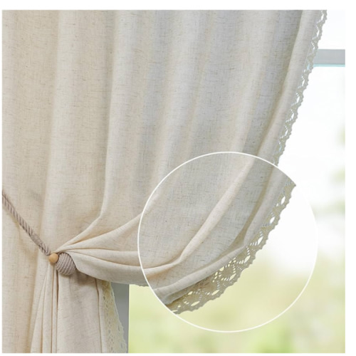jinchan Linen Curtains for Living Room Bedroom Light Filtering Semi Sheer Curtains Boho Farmhouse French Country Cottage Core Decor Window Drapes Back Tab 84 Inch Length Laced Beige