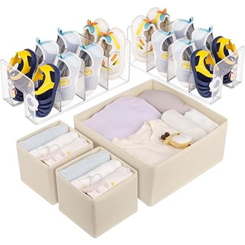 5 Pack Drawer Organizer Clothes, Foldable Baby Organizers and Storage & Dresser Organizer for Bedroom Closet– Nursery Drawer Dividers for Underwear, Socks, Baby Shoes, Bras, Belts, Ties