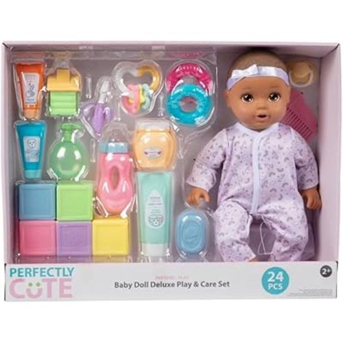 24pc Baby Doll Deluxe Play and Care Set - Light Brown Hair