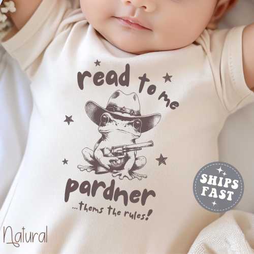 Read To Me Pardner Onesie® Trendy Western Frog Baby Gift Reader Baby Bodysuit for Newborn Book Lover