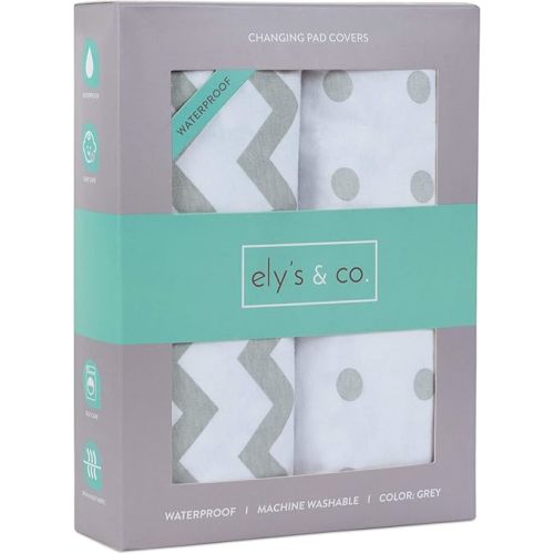 Waterproof Changing Pad Cover Sheets 2-Pack for Baby Boy or Baby Girl - (Grey Chevron & Polka Dots)