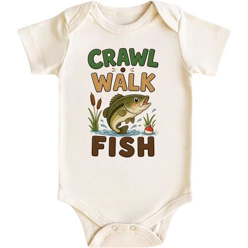 Crawl Walk Fish Baby Bodysuit for Boys Girls – Bass Fishing Newborn Gift, Future Fisherman Baby Outfit