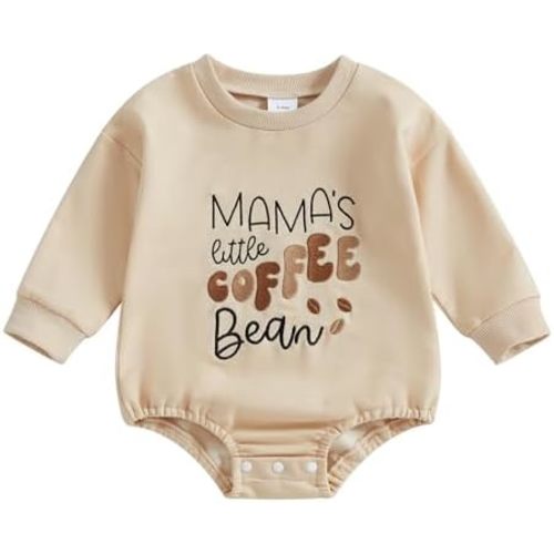 Chloefairy Newborn Baby Boy Girl Bubble Romper Mama's Little Coffee Bean Onesie Sweatshirt Bodysuit Infant Fall Outfit