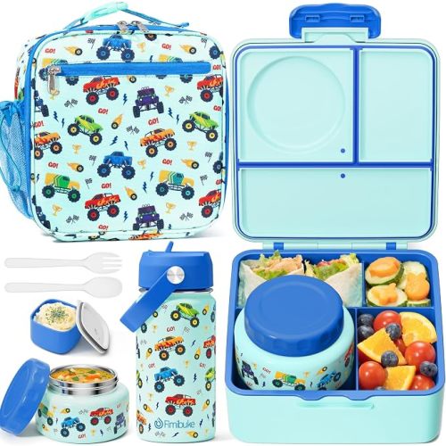 Fimibuke Kids Bento Lunch Box with Thermo, Lunch Bag, Kids Water Bottle