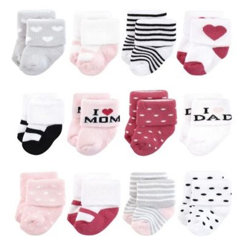 Hudson Baby Basics Infant Baby Cozy Terry Baby Sock 12-Pack, Sweetheart Pinks, 6-12 Months