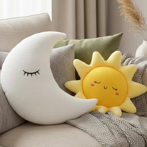 HyDren 2 Pcs Sun and Moon Plush Pillow 20.8'' 17.7'' Decorative Sofa Cushion Cute Soft Stuffed Throw Pillow Baby Children Nursery Decor Plush Toy Birthday Gift for Home Room Car Floor Decor
